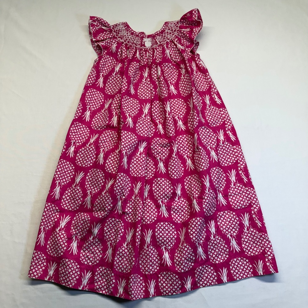 Mother Goose Smocked Dress Pineapple Print Size‎ 6 Pink Girls Flutter Sleeve